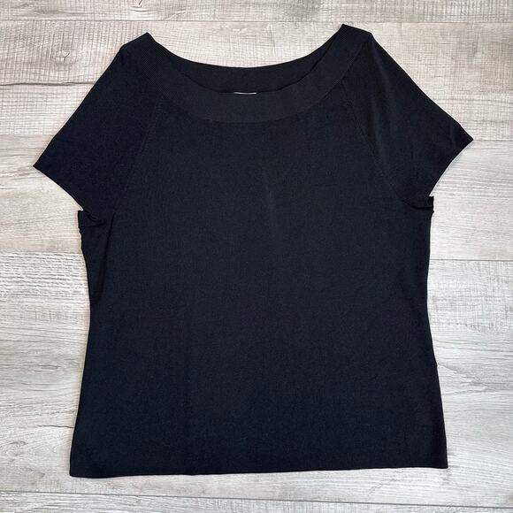 Talbots Black Ribbed Knit Short Sleeve Dress Shirt Blouse Womens Plus 2X Stretch - Picture 3 of 5